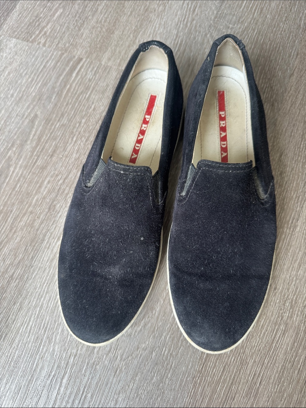 Prada Black Suede Slip-On Sneakers